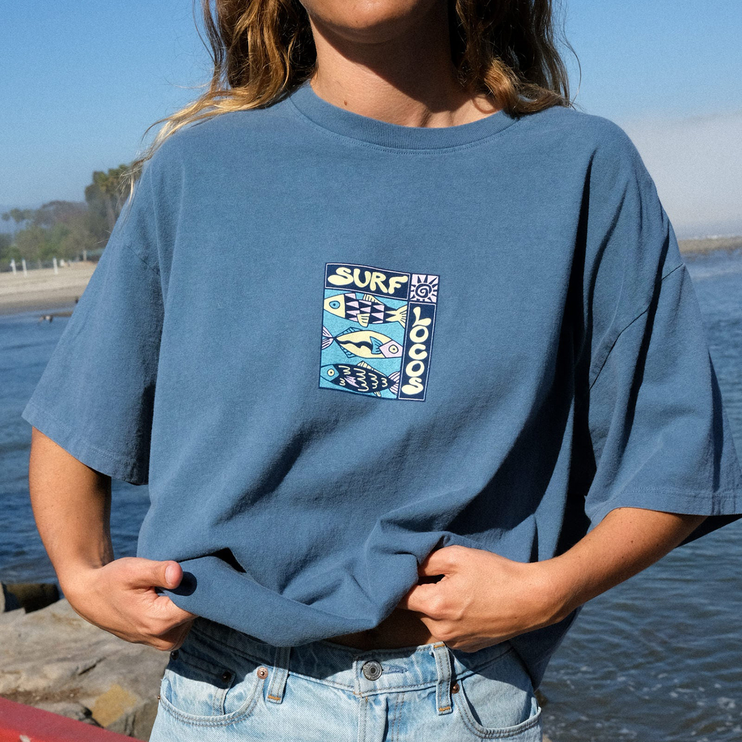 Retro Casual Unisex T-shirt Holiday Seaside Washed Surfing T-shirt Skateboard T-shirt