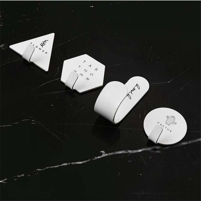4pcs INS Black White Metal Wall Hooks Seamless Sticky Hook Clothes Towel Mask Hanger Keys Organizer Holder Minimalist Home Decor