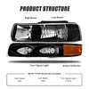 ADCARLIGHTS Headlight Assembly for 1999 2000 2001 2002 Chevy Silverado 1500 2500/1500HD 2500HD 3500/2000-2006 Tahoe/Suburban Black Housing Amber Reflector Pair