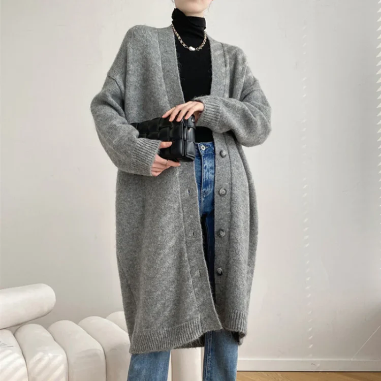 Elegant Loose Solid Color Long Sleeve Knitted Cardigan 