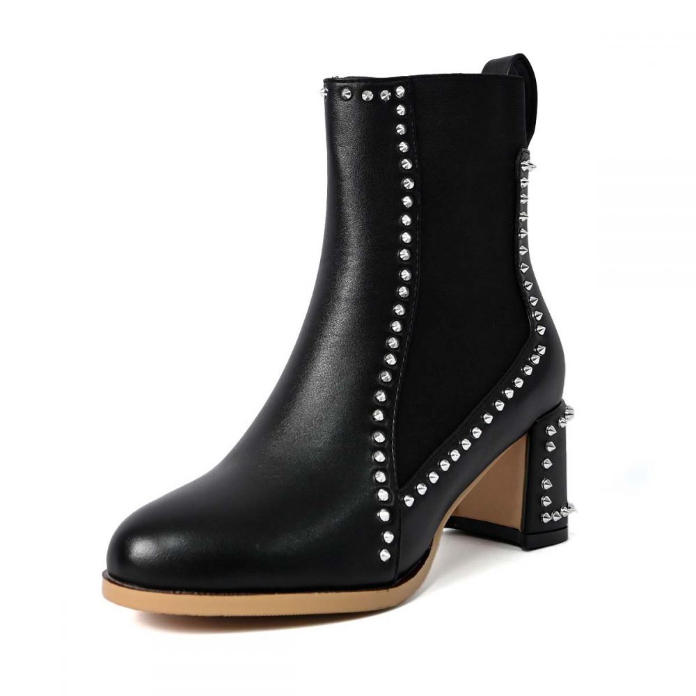 Black Chelsea Boots Heeled Boots With Rivets Chunky Heel Ankle Boots