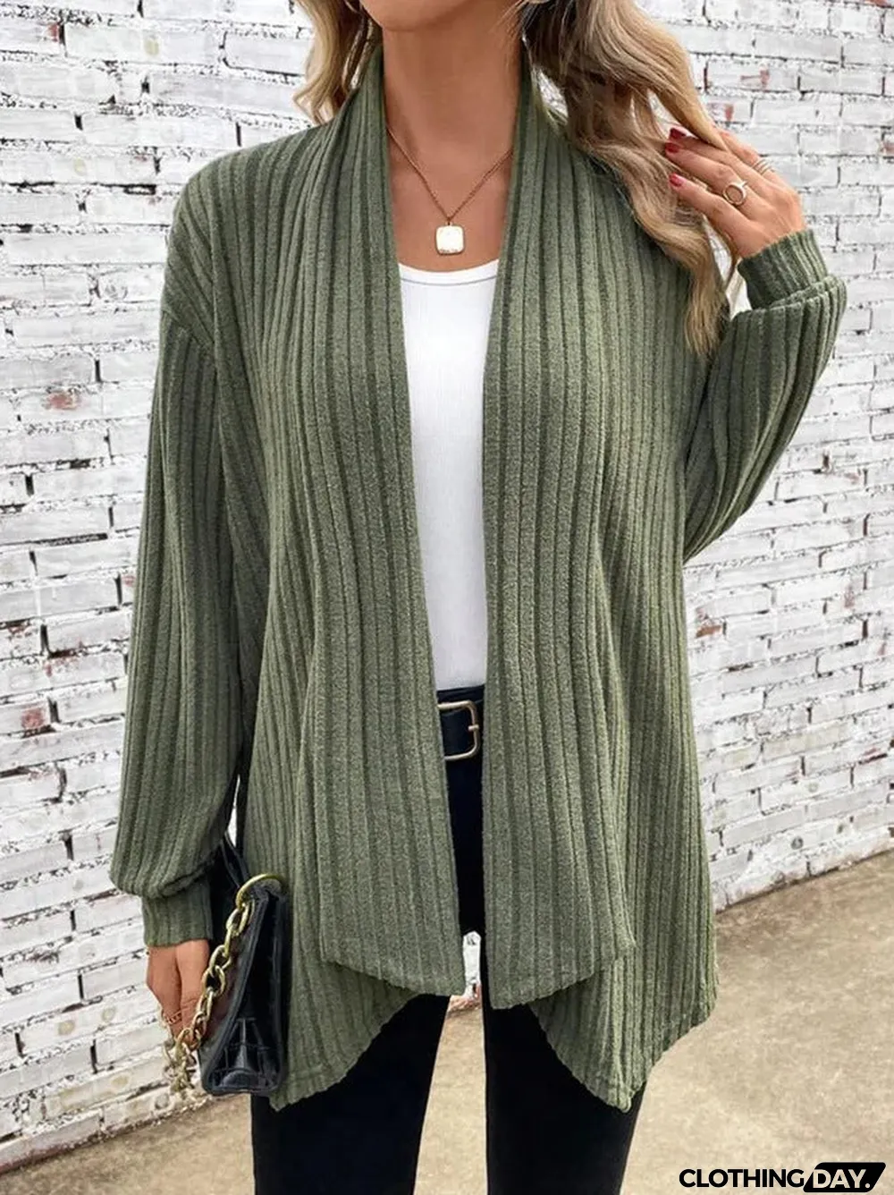 Irregular neckline ribbed knitted cardigan