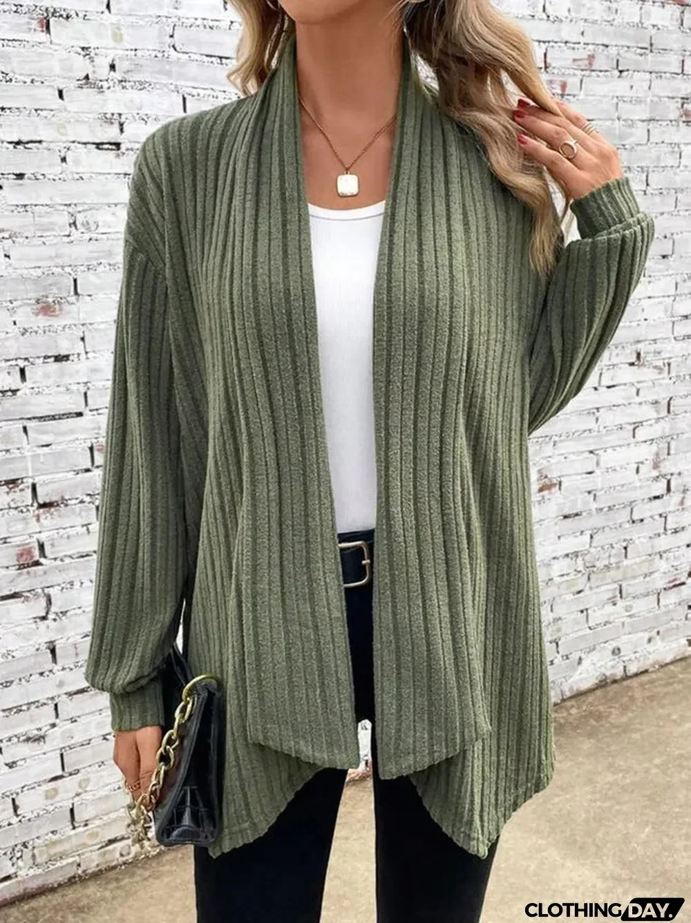 Irregular neckline ribbed knitted cardigan