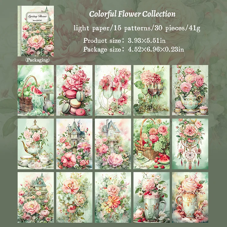 Journalsay 30 Sheets Four Seasons Having Flowers Series Vintage Character Material Paper