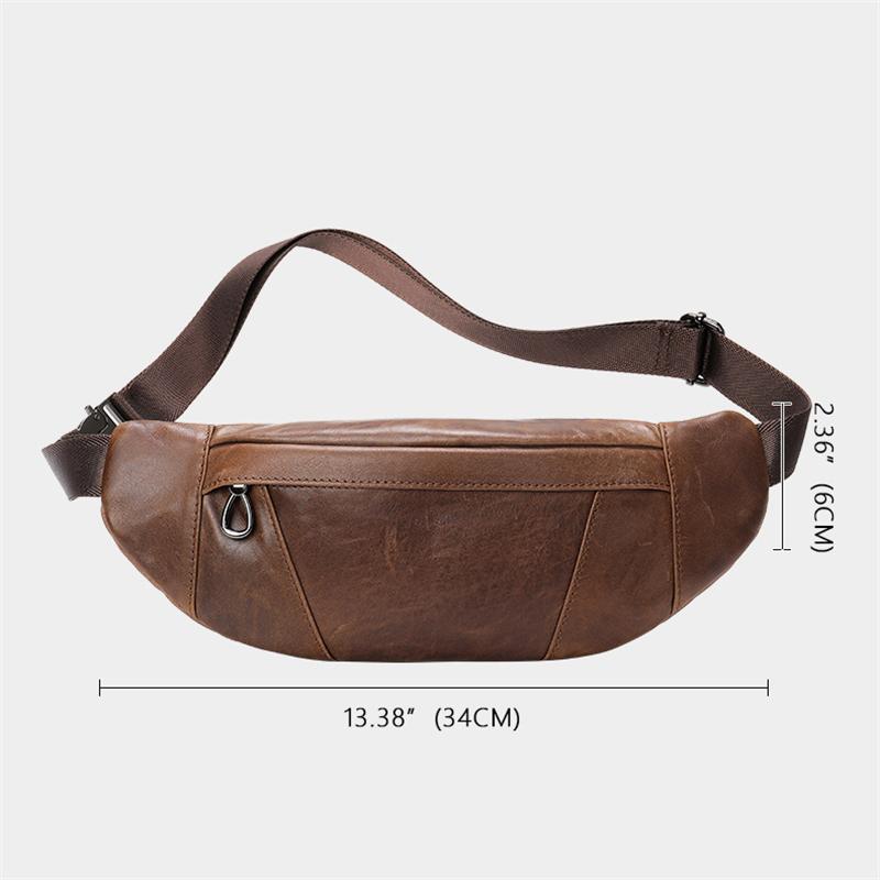 Soft Genuine Leather Adjustable Strap Earphone Jack Multi-Pocket Chest Bag