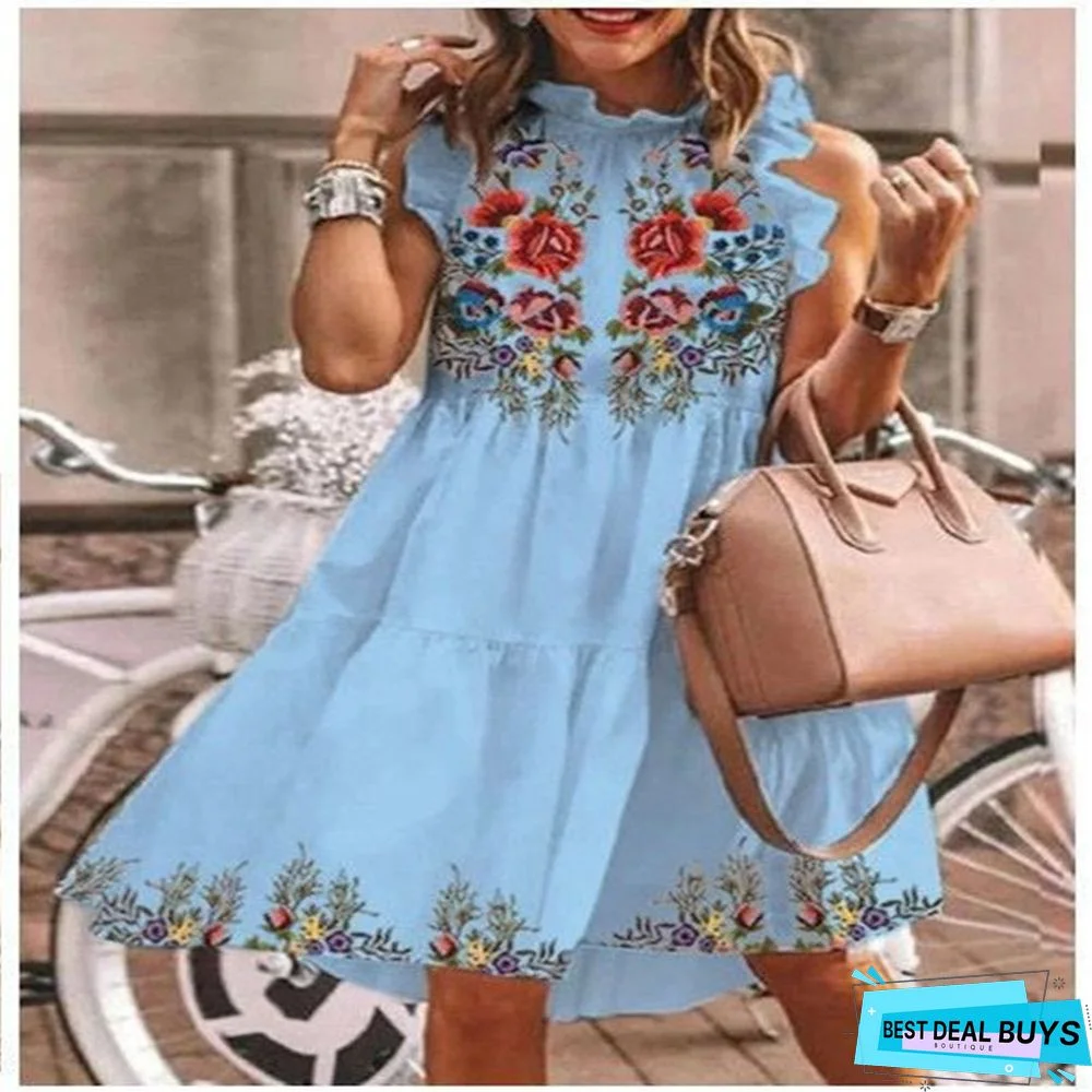 Fashion Printed Loose Cake Dress White Dresses