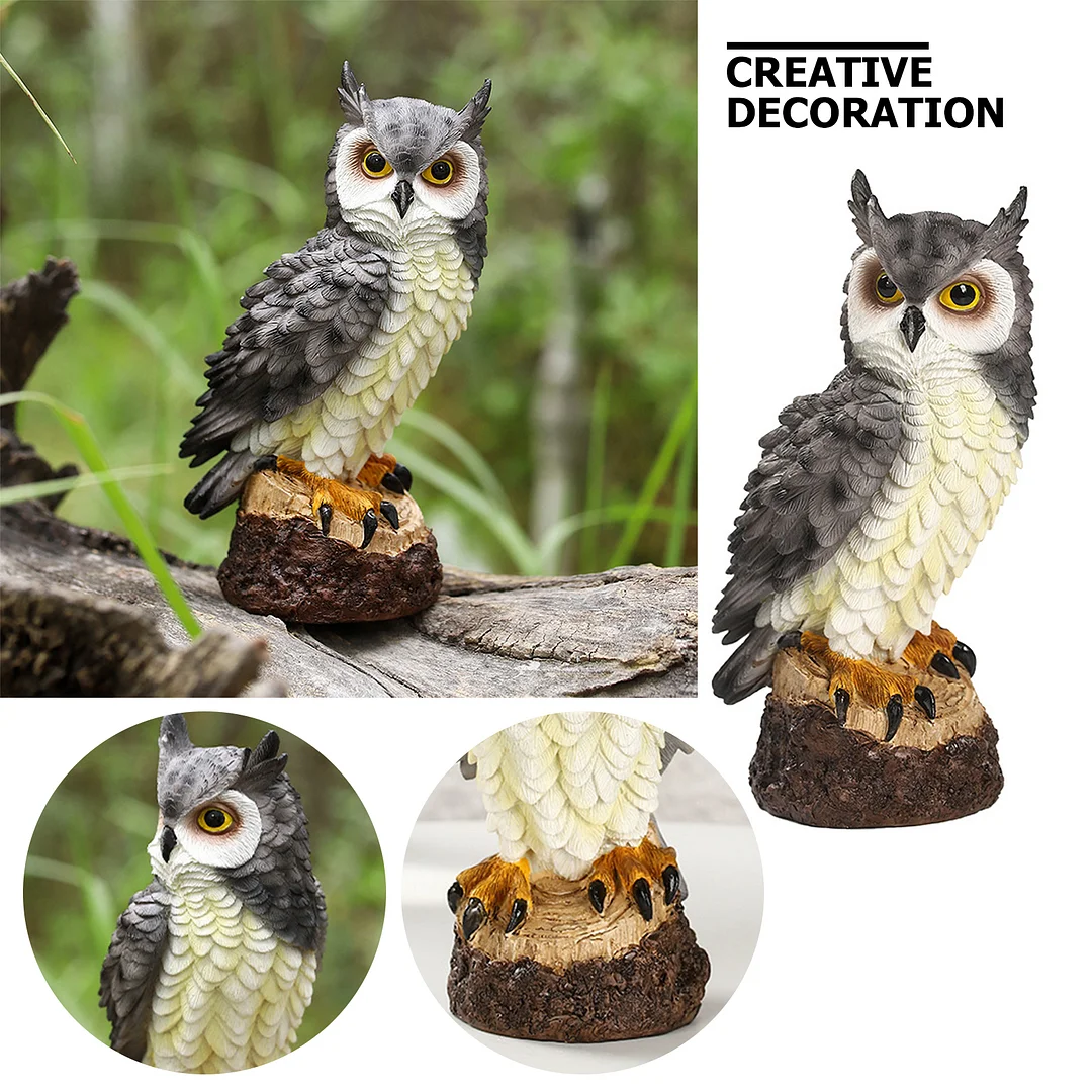 Resin Owl Statue, Bird Garden Sculpture, Figurine for Outdoor, Yard (Grey)