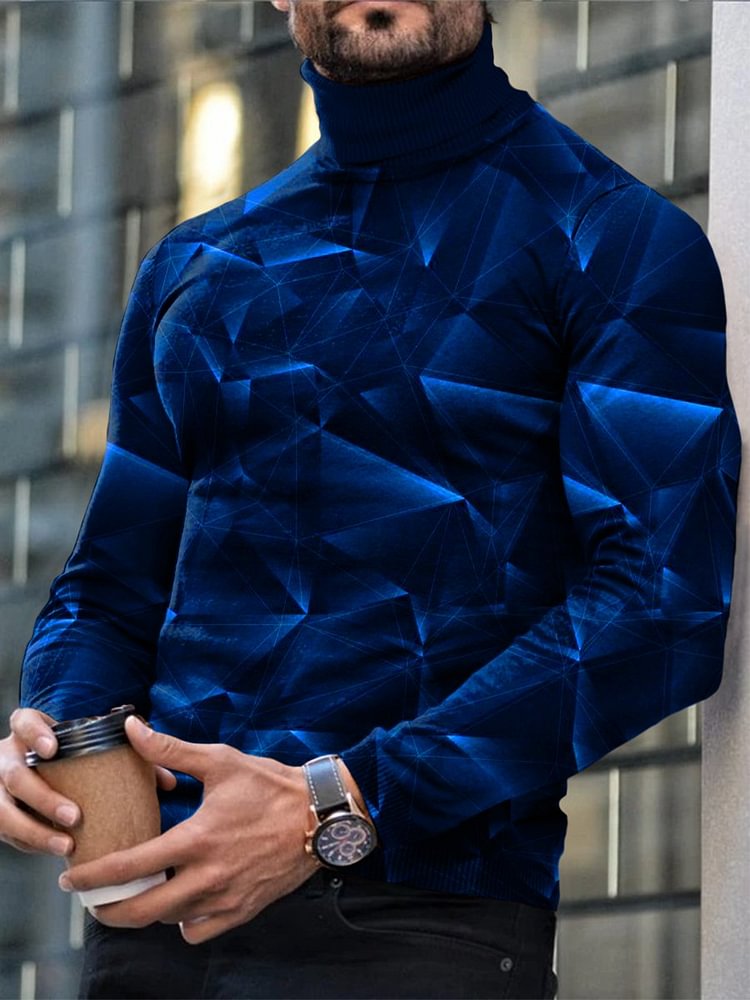 Men's Casual Geometric Business Turtleneck Long Sleeve