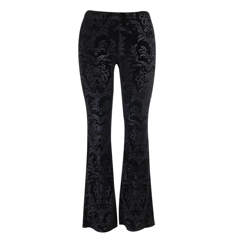 InsGoth Retro Gothic Print Black Pants Goth Harajuku High Waist Flared Pants Women High Street Punk High Waist Women Trousers