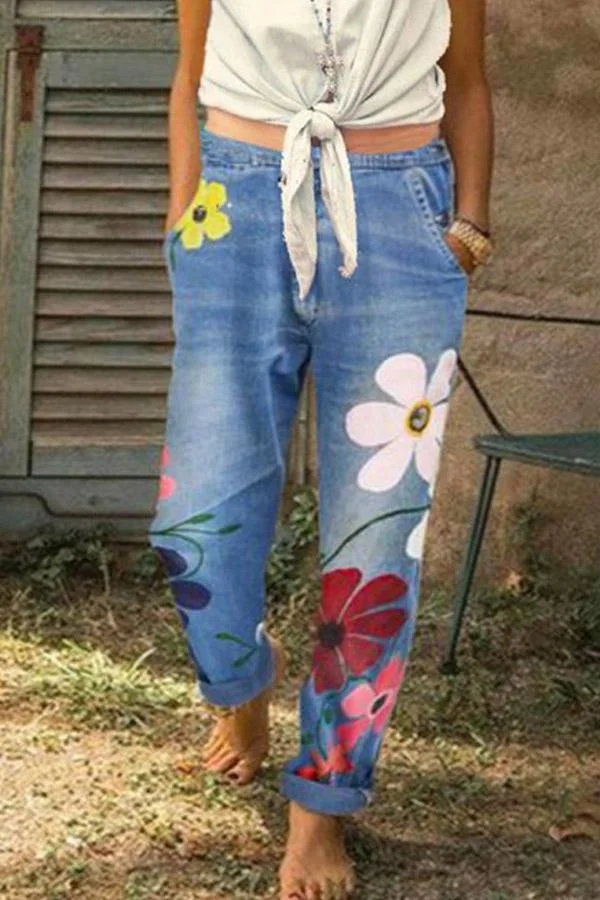 Womens Ankle Length Printed denim Jeans-Allyzone-Allyzone