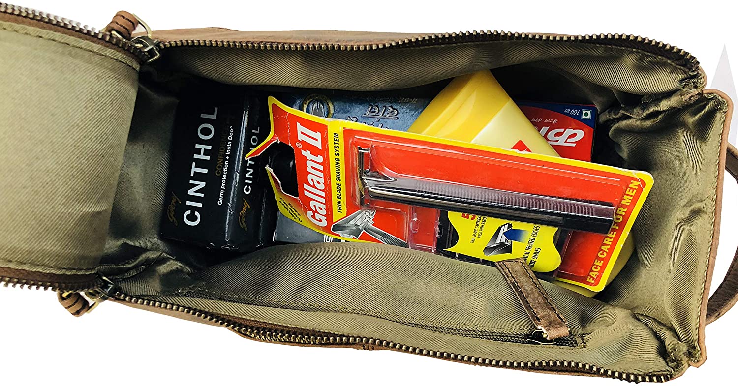 Genuine  Leather Unisex Toiletry Bag Travel Dopp Kit Made With High Class Buffalo Leather