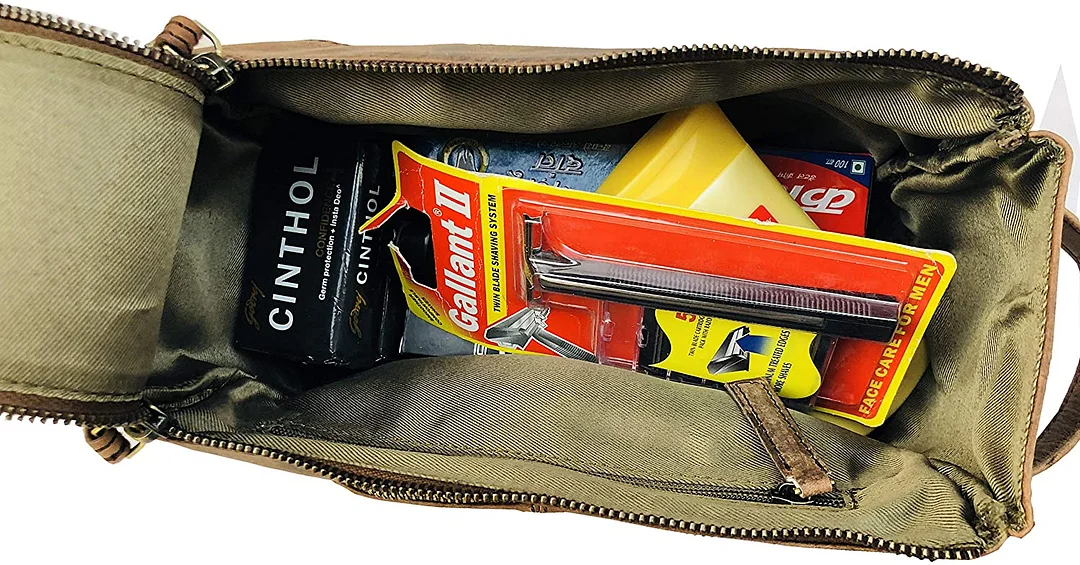 Genuine  Leather Unisex Toiletry Bag Travel Dopp Kit Made With High Class Buffalo Leather