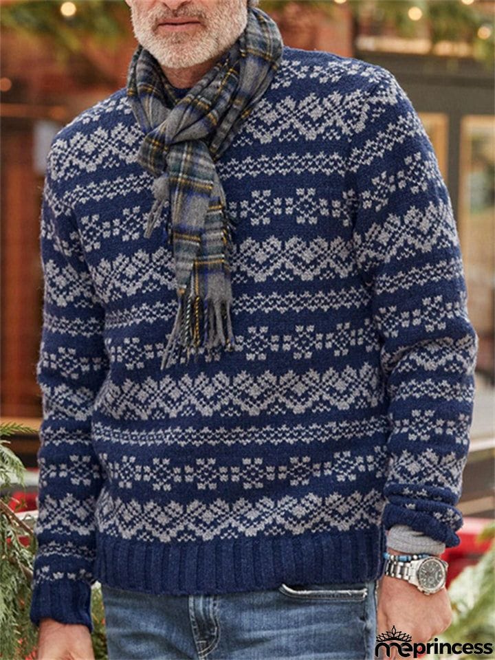 Casual Printed Round Neck Pullover Sweaters