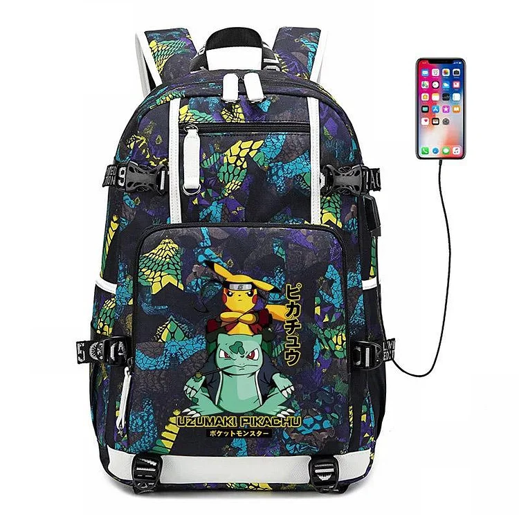 Mayoulove Game Pokemon Pikachu #1 USB Charging Backpack School NoteBook Laptop Travel Bags-Mayoulove