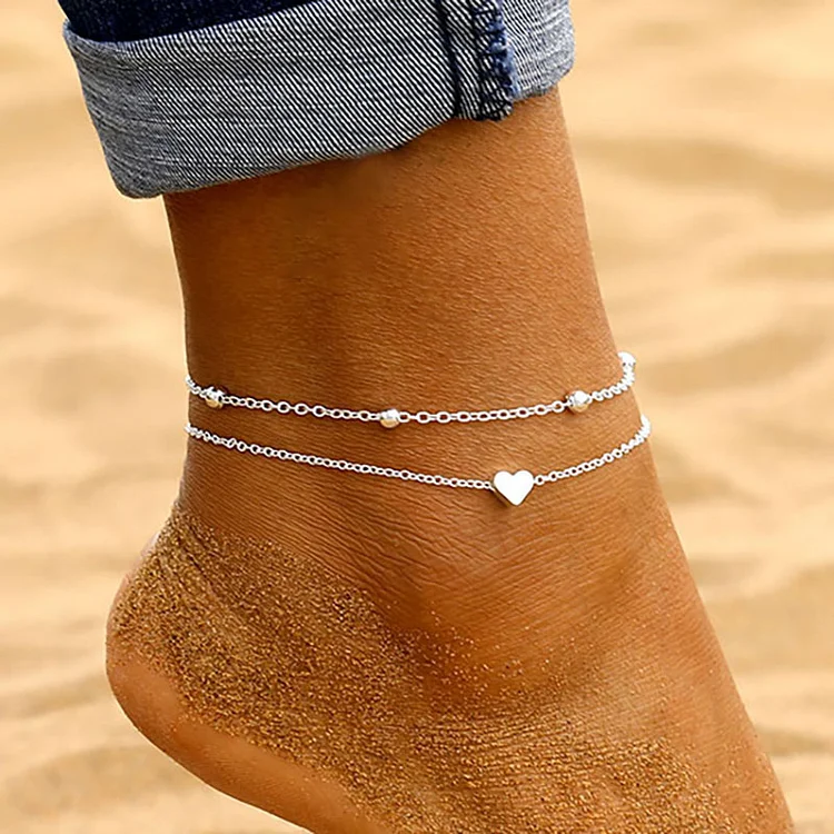 Double Chain Anklet with Heart Fashion Jewelry for Women