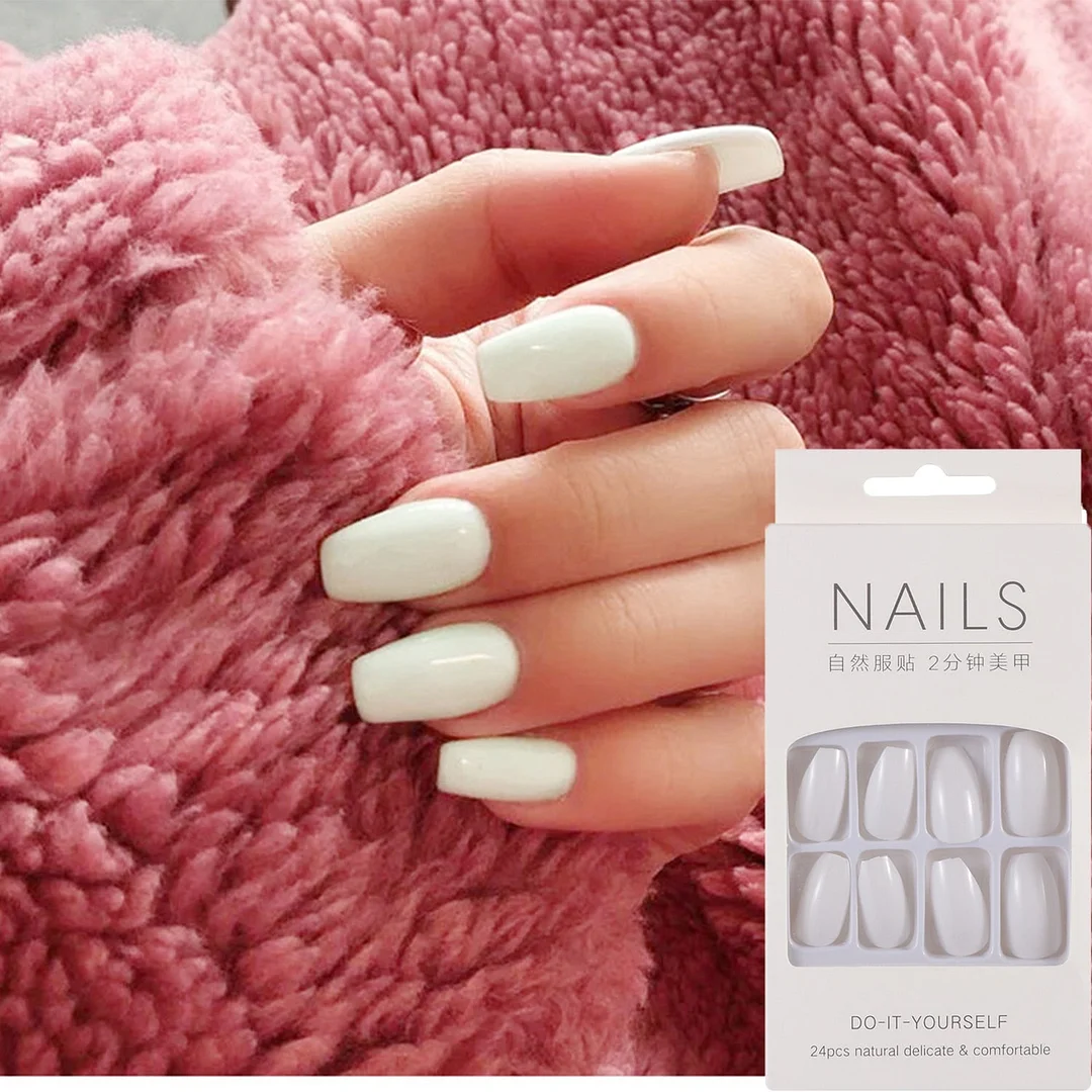 24Pcs Detachable French False Nails Ballerina Wearable Artificial Stiletto Fake Nails DIY Press Glue Full Cover Coffin Nail Tips