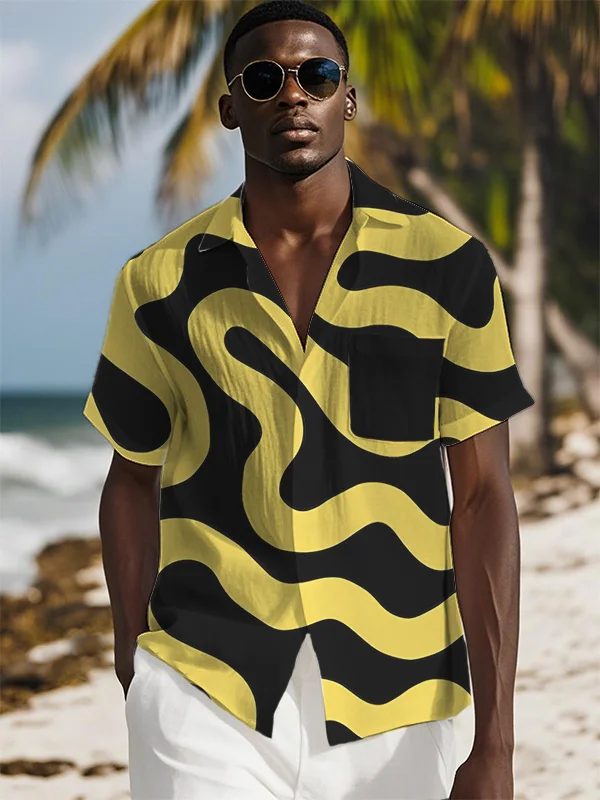 Men's Abstract Lines Art Pattern Print Shirt