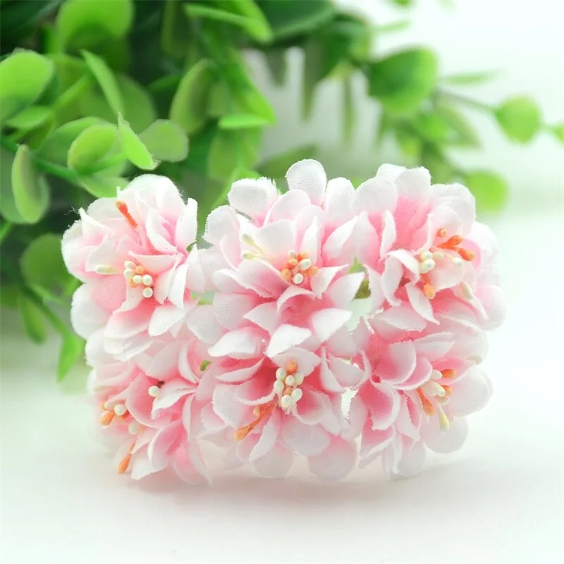 6pcs Mini  Artificial Silk Rose Bouquet Flower Stamen Wedding  Box Decoration Stamen Cheap Scrapbooking Fake Flower