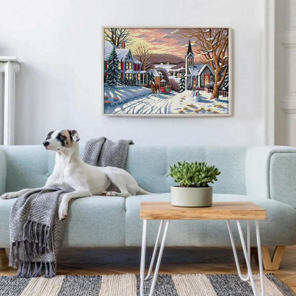 DIY Stamped Cross Stitch 14CT Full Embroidery 58*44cm - Snow Scene