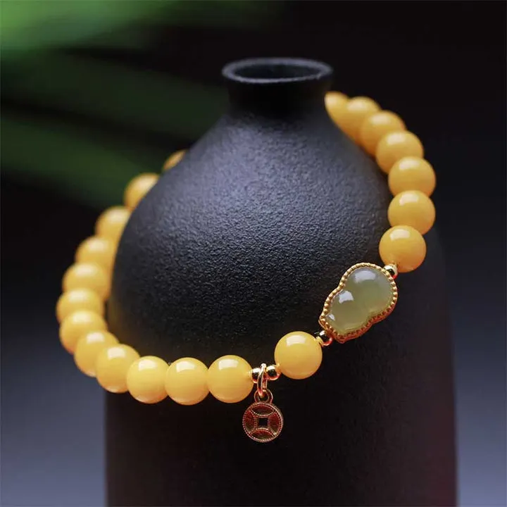 Jade Gourd Natural Amber Bead Luck Harmony Bracelet