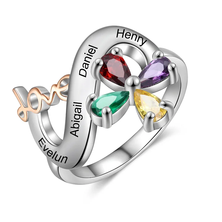 Love Infinity Birthstones Ring Personalized 4 Names Promise Ring for Her