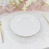 10 Pack | 9" White Hard Plastic Dinner Plates with Gold Ruffled Rim, Heavy Duty Disposable Dinnerware