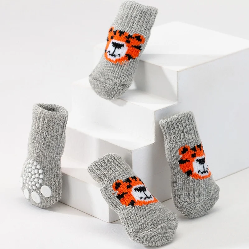 Sdrawing Cute Puppy Dog Socks Cartoon Printed Anti Slip Knit Socks Winter Warm Puppy Shoes Small Medium Dogs Boots Pet Products