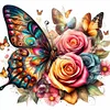 Diamond Painting-DIY Full Round Dril Butterfly Rose