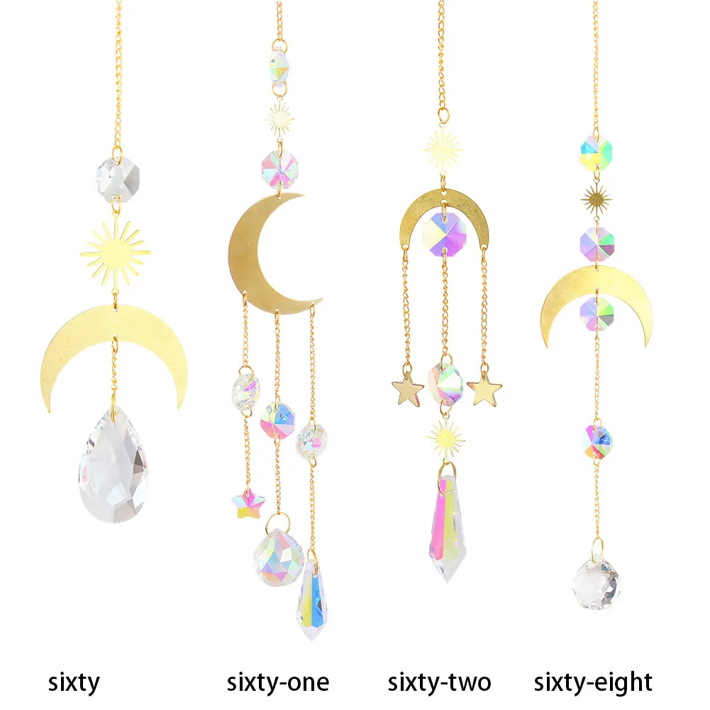 1/4pcs Hanging Crystal Light Catcher Metal Moon Sun Garden Wall Wind Chime