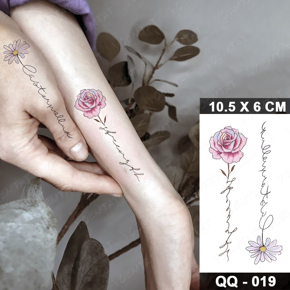 Gingf Dino Waterproof Temporary Tattoos Sticker Cute Fashion Rose Flower Arm Transfer Tatoo Body Art Glitter Tattoo Women Men