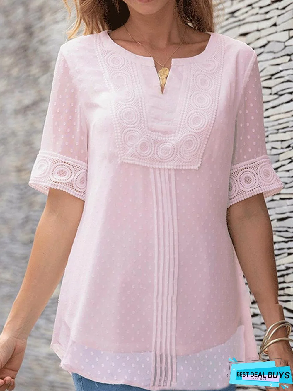 Casual All-Match Solid Color Short-Sleeved Pullover Blouse