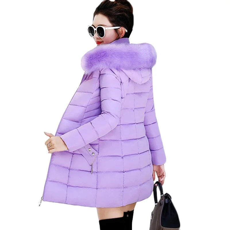 Women Winter Jackets Coats 2020 New Parkas Women Down Cotton Jackets Warm Outwear Faux Fur Collar Hooded Female Long Jacket 420