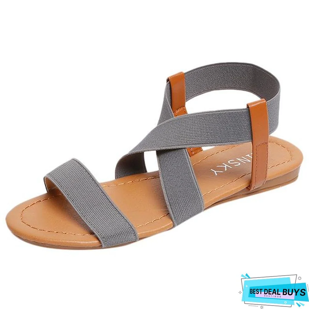 Women's Low Heel Flats Sandals Anti Skidding Peep-Toe Beach Sandals