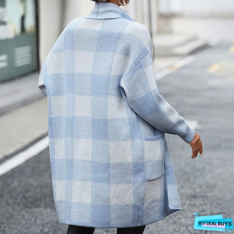 Casual Plaid Knitted Cardigan