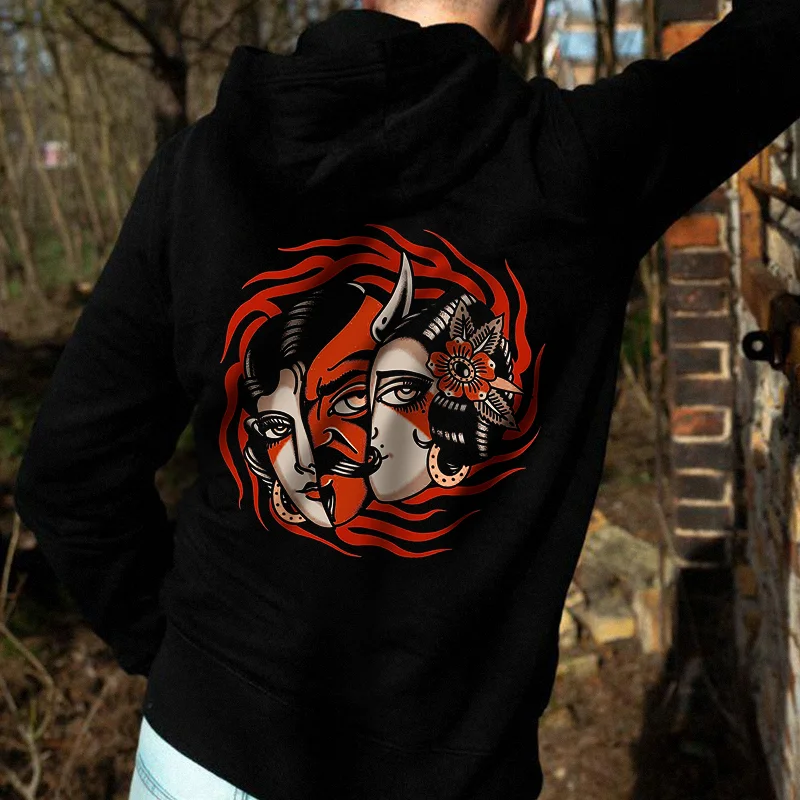 Men's Basic Woman Wearing A Mask Printed Hoodie