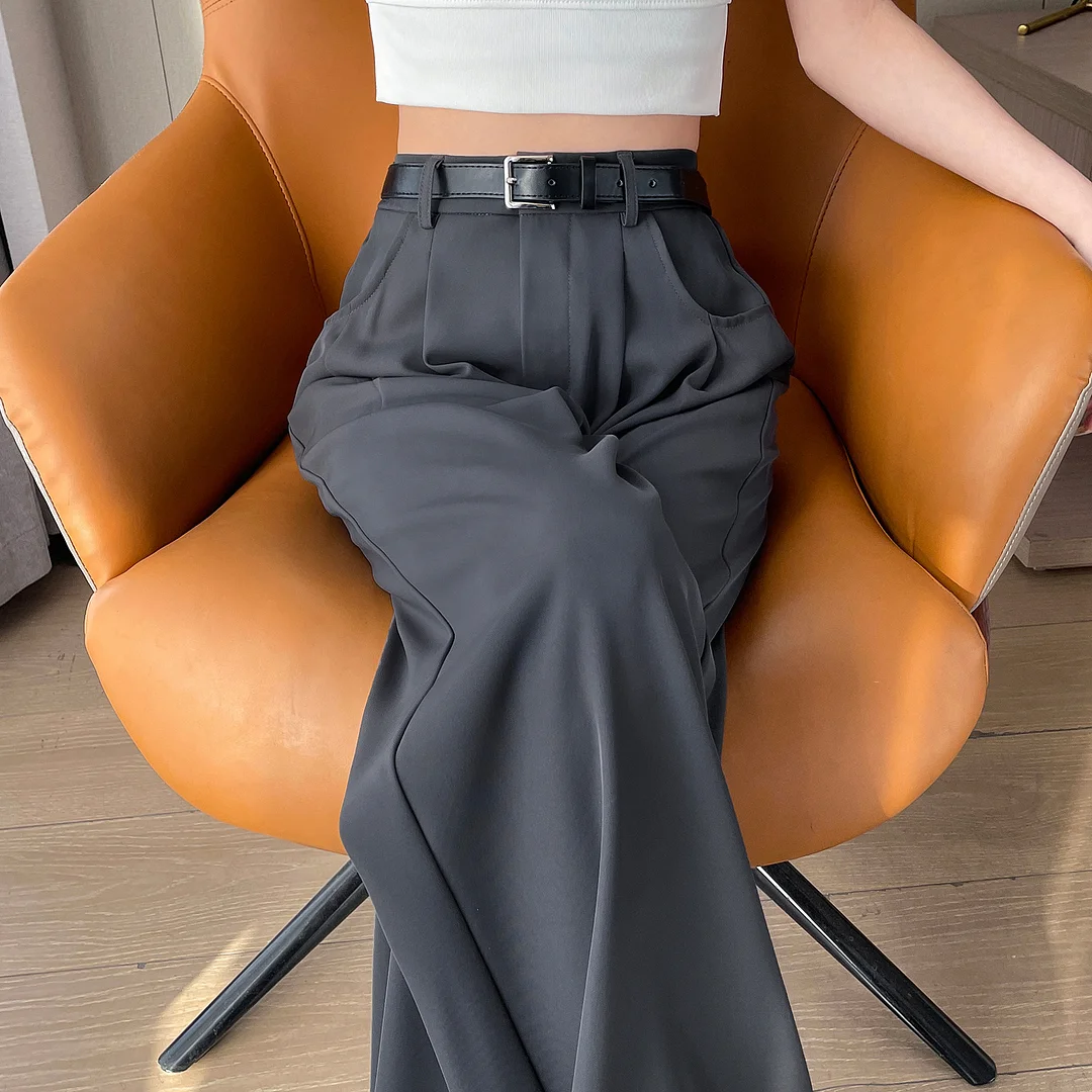 Woherb Rice White Wide Leg Pants Female Spring And Summer New Versatile Design Vertical Sense Suit Pants Loose Show Thin Straight Leg Casual Pants-Outfit Ideas