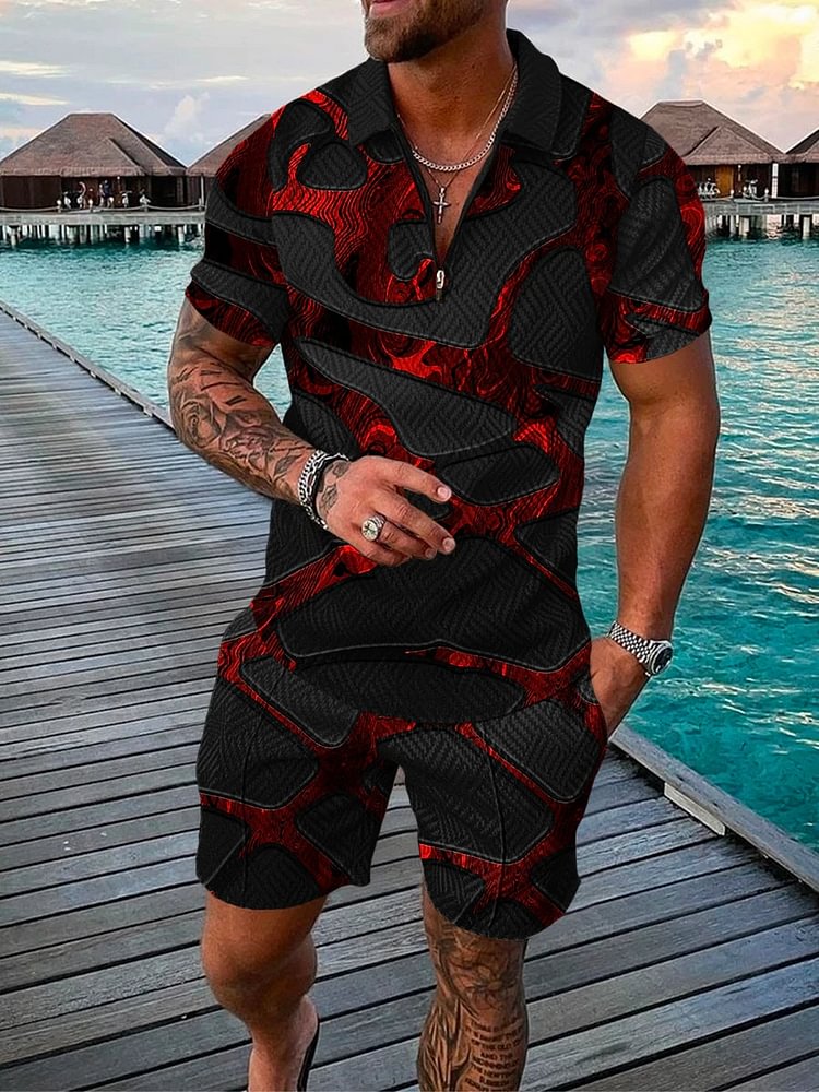 Men's Vacation Abstract Printing Color Contrast Suit