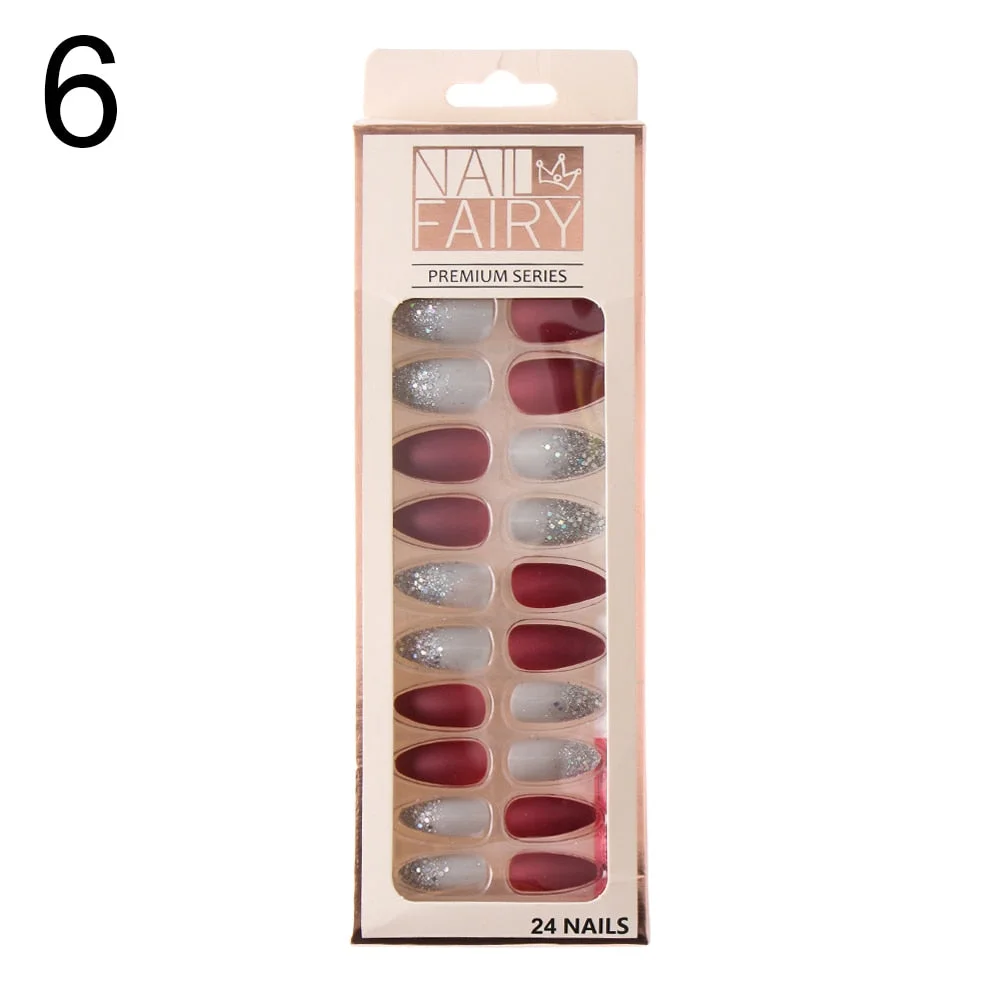 24/30Pcs/Set Reusable False Nail Tips Set Full Cover Shiny Matte Nail Tips With Designs Press On Nails Art Fake Extension Tips-Nail Inspo