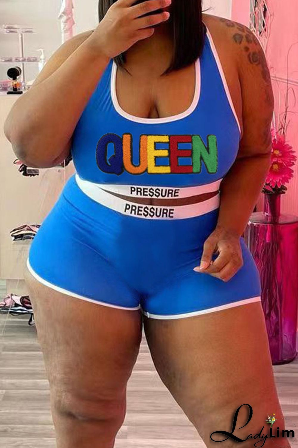 Red Casual Sportswear Solid Embroidered Split Joint U Neck Plus Size Two Pieces