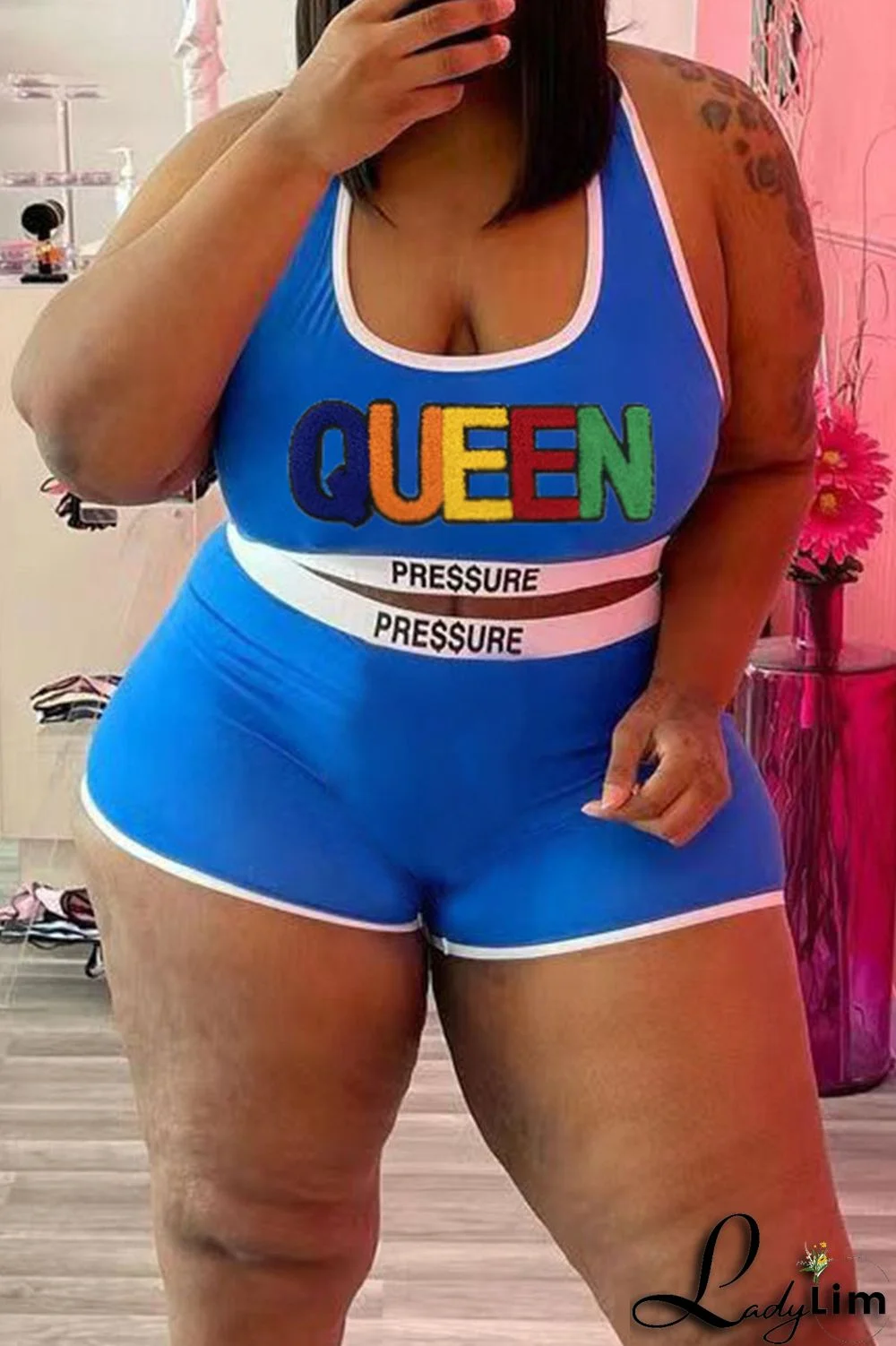 Red Casual Sportswear Solid Embroidered Split Joint U Neck Plus Size Two Pieces