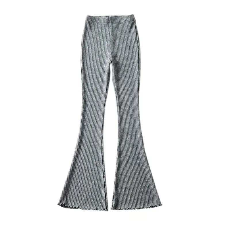 Ootddress Solid Knitted High Waist Flare Pants For Women Ribbed Casual Leggings Female Stretchy Bodycon Trousers Fashion Streetwear