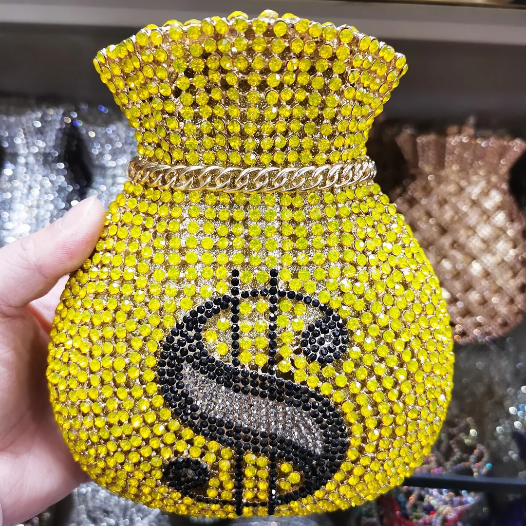 Wholesale Dollar Designer Crystal Clutch Bags Wedding Bridal female pochette Purse boutique banquet Evening Bags sm80