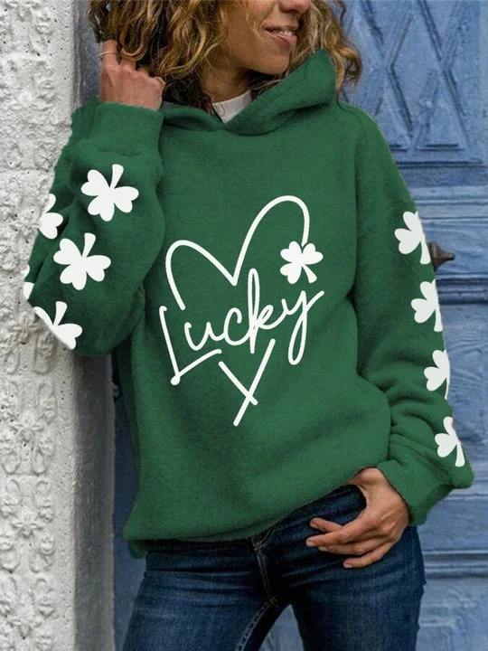 Women's St. Patrick's Day Lucky Shamrock Heart Print Hoodie