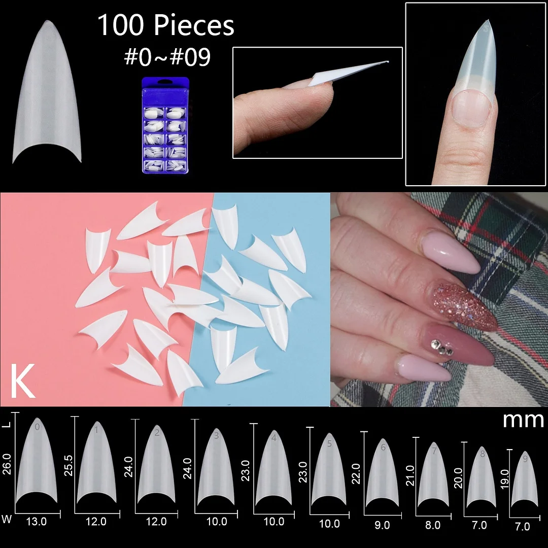 100pcs/set 10 Sizes Full Cover False Nail Tips Ballerina Coffin Fake Nails Square Stiletto French Acrylic Press On Nails-Nail Inspo