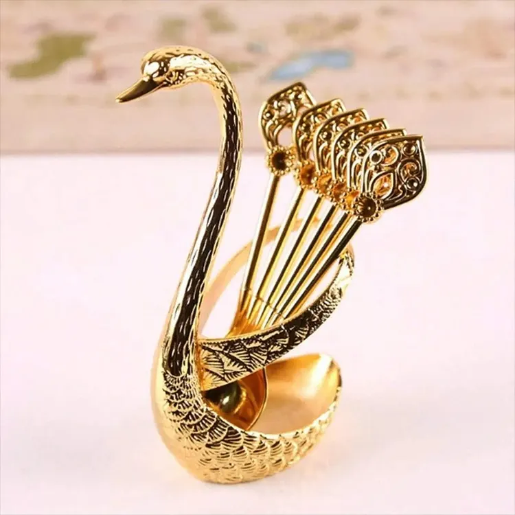 🦢Creative Swan Coffee Spoons Set &ndash; 6 Stainless Steel Spoons + 1 Swan Base 