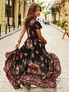 Beautiful Bohemia Floral-Print Cap Sleeve Deep V Neck Elastic Waist Maxi Dress
