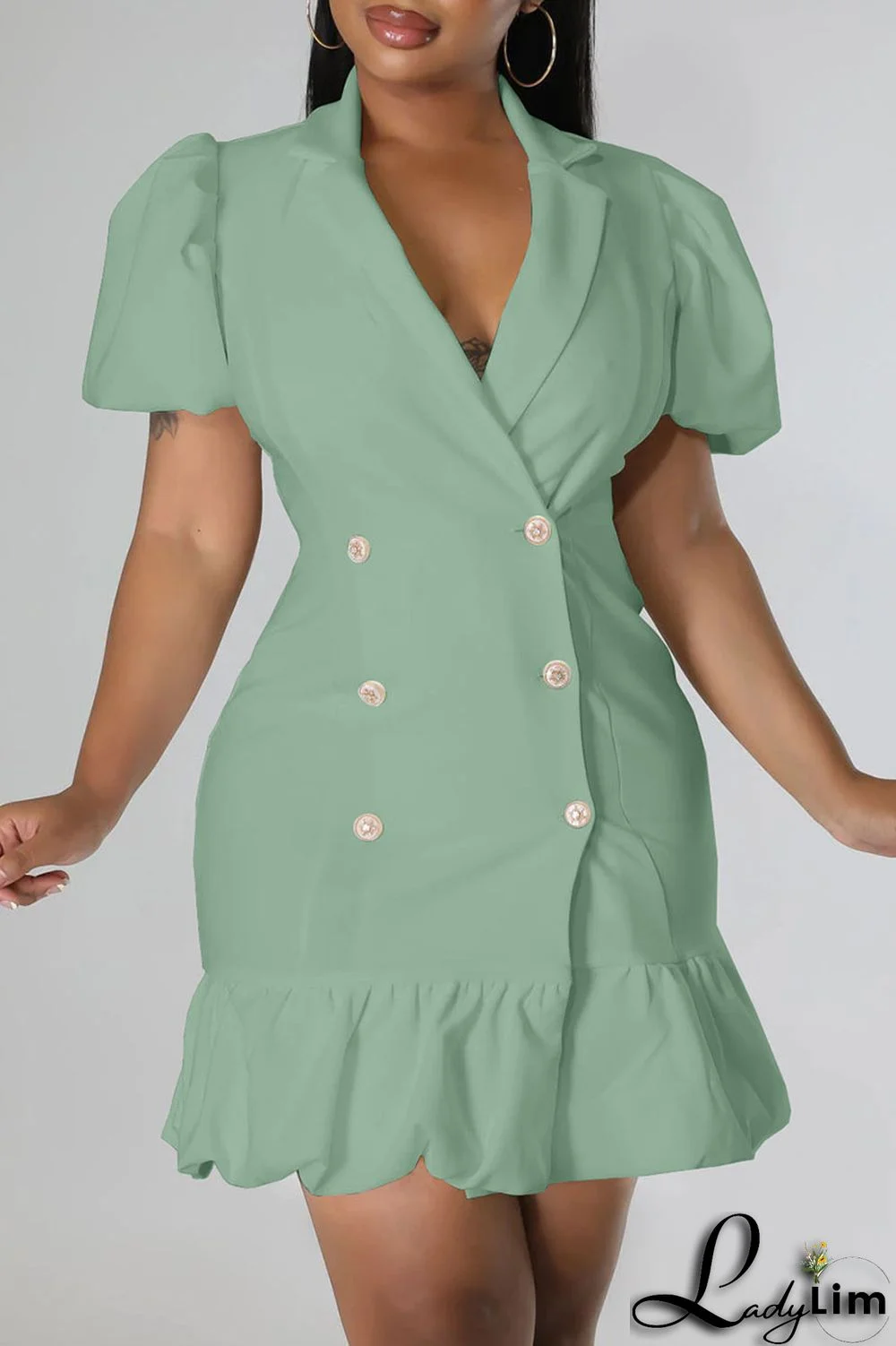 Rose Red Casual Sweet Solid Patchwork Buckle Flounce V Neck Straight Dresses