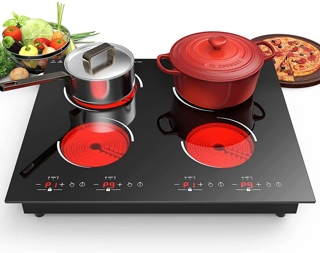 Vbgk Electric Cooktop 30 inch, 5 Burner Electric Stove Built-In and Countertop Electric Stove Top, LED Touch Screen,9 Heating Level, Timer & Kid