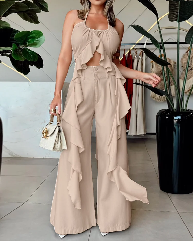 Sleeveless solid color long two-piece set