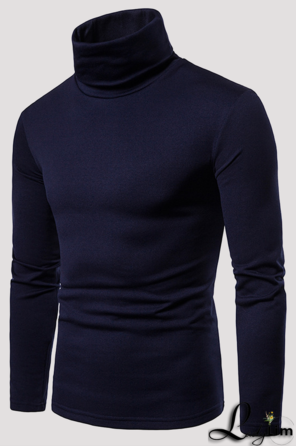 Navy Blue Fashion Casual Solid Split Joint Basic Turtleneck Tops